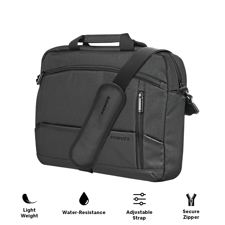 Promate Satchel-MB SleekComfort 15.6" Laptop Messenger Bag with Multiple Compartments (Black)