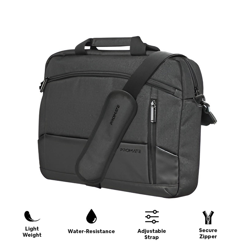 Promate Satchel-MB SleekComfort 15.6" Laptop Messenger Bag with Multiple Compartments (Black)