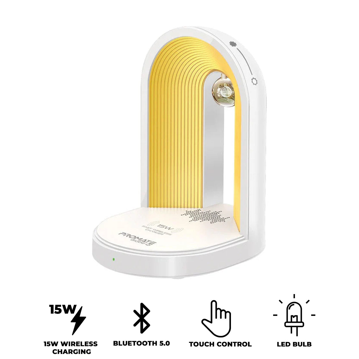 Promate Globe-Qi Multi-Functional LED Lamp Bluetooth Speaker with 15W Wireless Charger