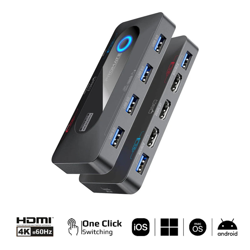 Promate MediaSwitch-KVM 4K at 60Hz KVM Switch with USB 3.0 Expansion