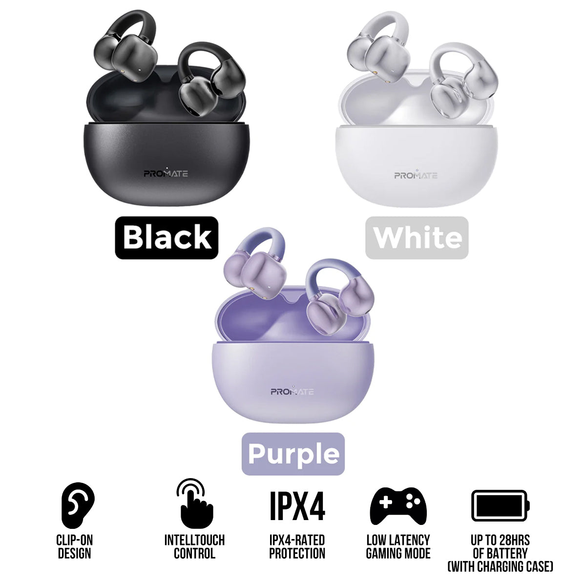 Promate AirClip AudioFit Open Ear Clip on TWS Earbuds with IntelliTouch | DataBlitz