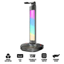 Promate FortX Multifunctional RGB Headset Stand with 15W Wireless Charger & USB Hub