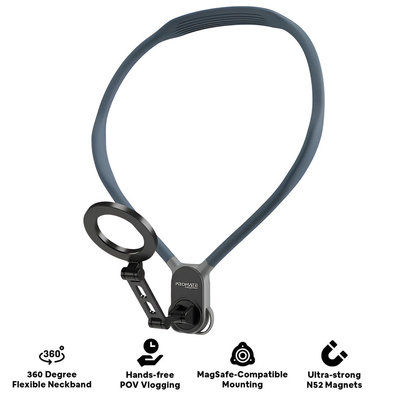 Promate MagView Flexible Neckband MagSafe Compatible Phone Mount for Handsfree POV (Blue)