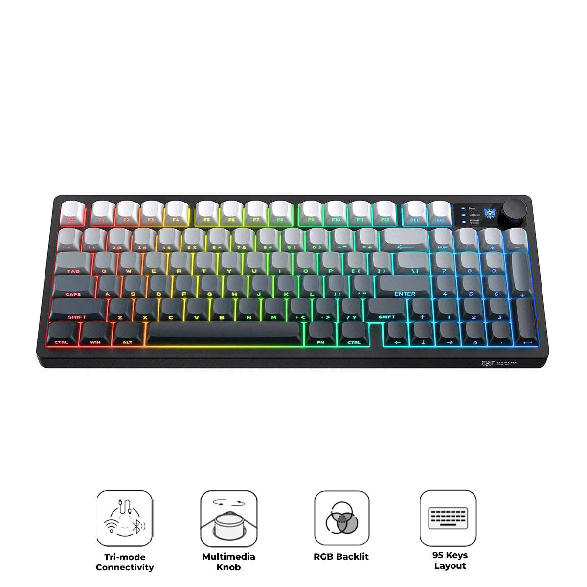 Onikuma MT902 Tri-Mode RGB 95 Keys Membrane Keyboard with Rotation Control (Black Gradient)