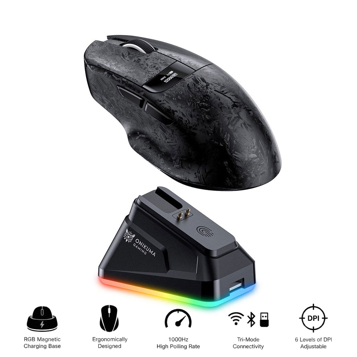 Onikuma DM08 Tri-Mode RGB Wireless Gaming Mouse (Black)