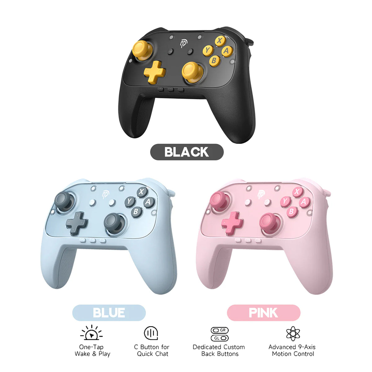 EasySMX S10 Lite Gaming Controller with Hall Effect Microswitch 9-Axis Precision for Nintendo Switch 2/PC/SteamDeck/iOS/Android (Black, Blue, Pink)