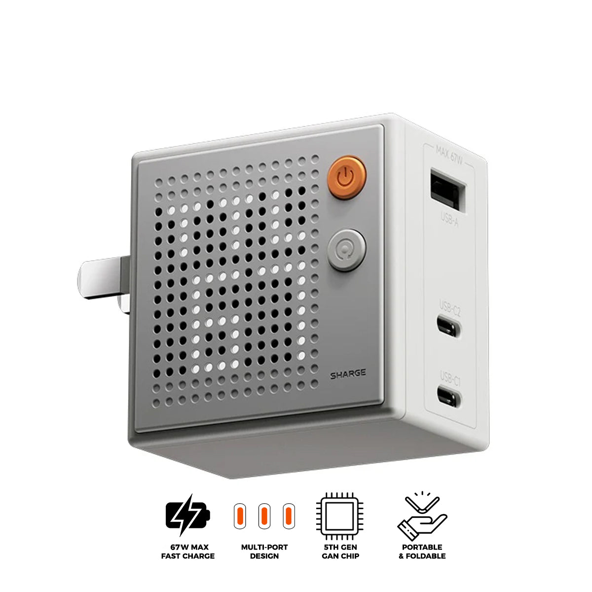 Sharge Pixel 67 Multi-Port Charger 2xUSB-C/ 1xUSB-A 67W (White) (S6U)