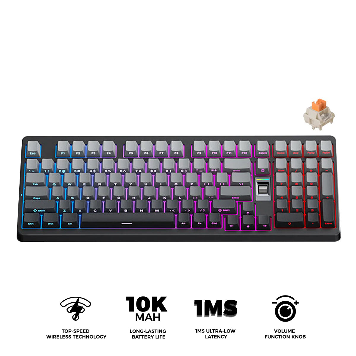 MCHOSE G98 V2 RGB Tri-Mode Hot-Swappable Mechanical Keyboard (Black) (Flame Orange Switch)