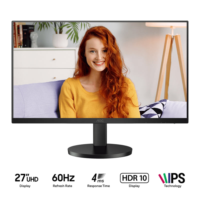 AOC U27B3CF/71 27" UHD (3840x2160) 60Hz 4ms GTG HDR10 USB-C IPS Monitor with Built-In Speaker