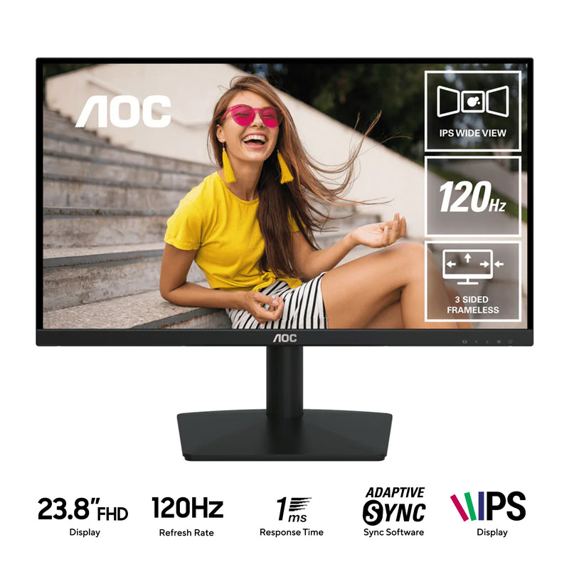 AOC 24B15H3/71 23.8" FHD (1920x1080) 120Hz 1ms MPRT 4ms GTG IPS 3-Sided Frameless Monitor
