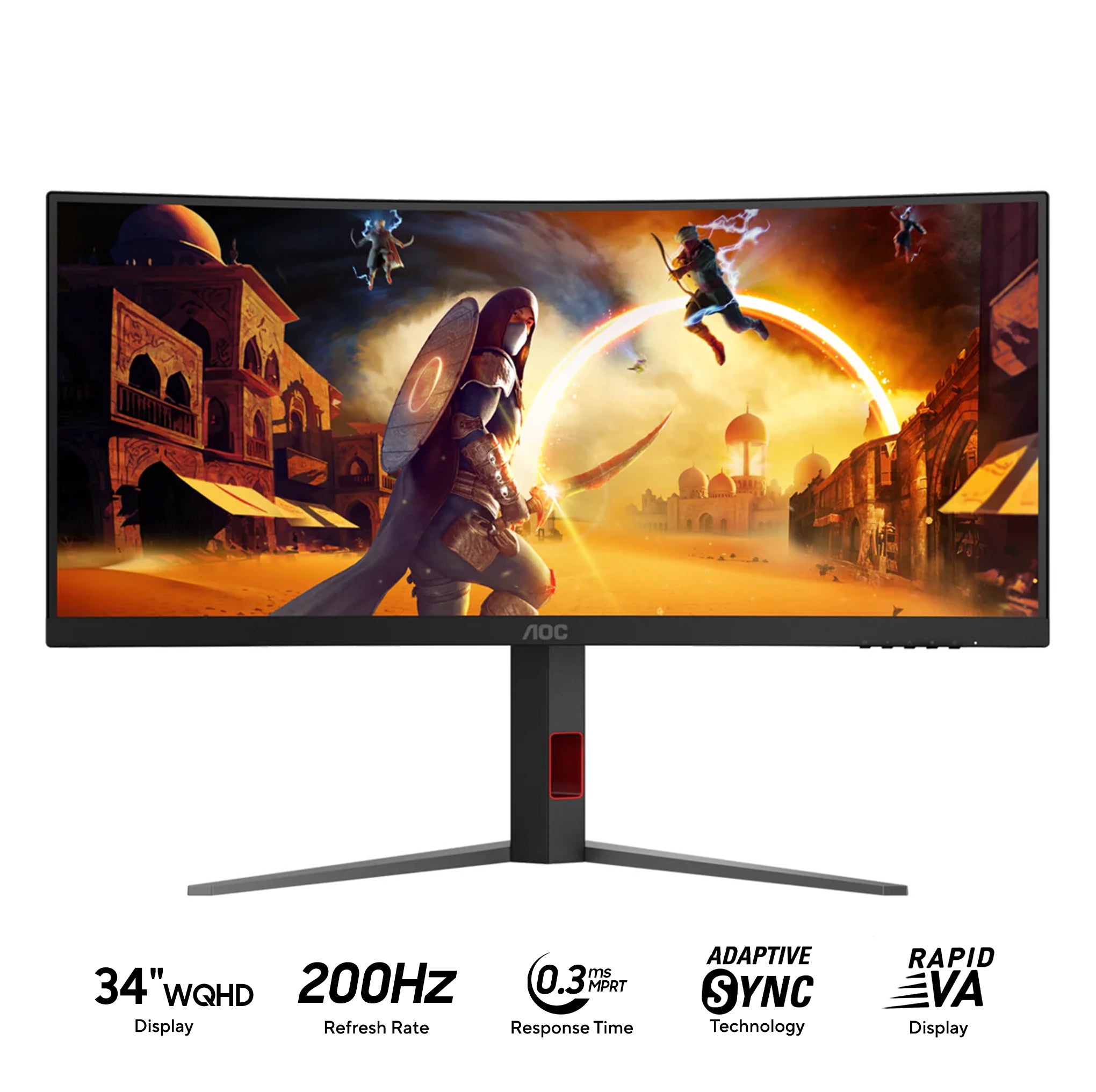 AOC CU34G4H/71 34" WQHD (3440x1440) 200Hz 0.3ms AdaptiveSync Fast VA Gaming Monitor With Height And Tilt Adjusment (Black/Red)