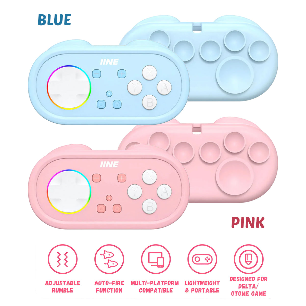 IINE Wireless Mini Controller with Suction Cup Cover (Pink, Blue)