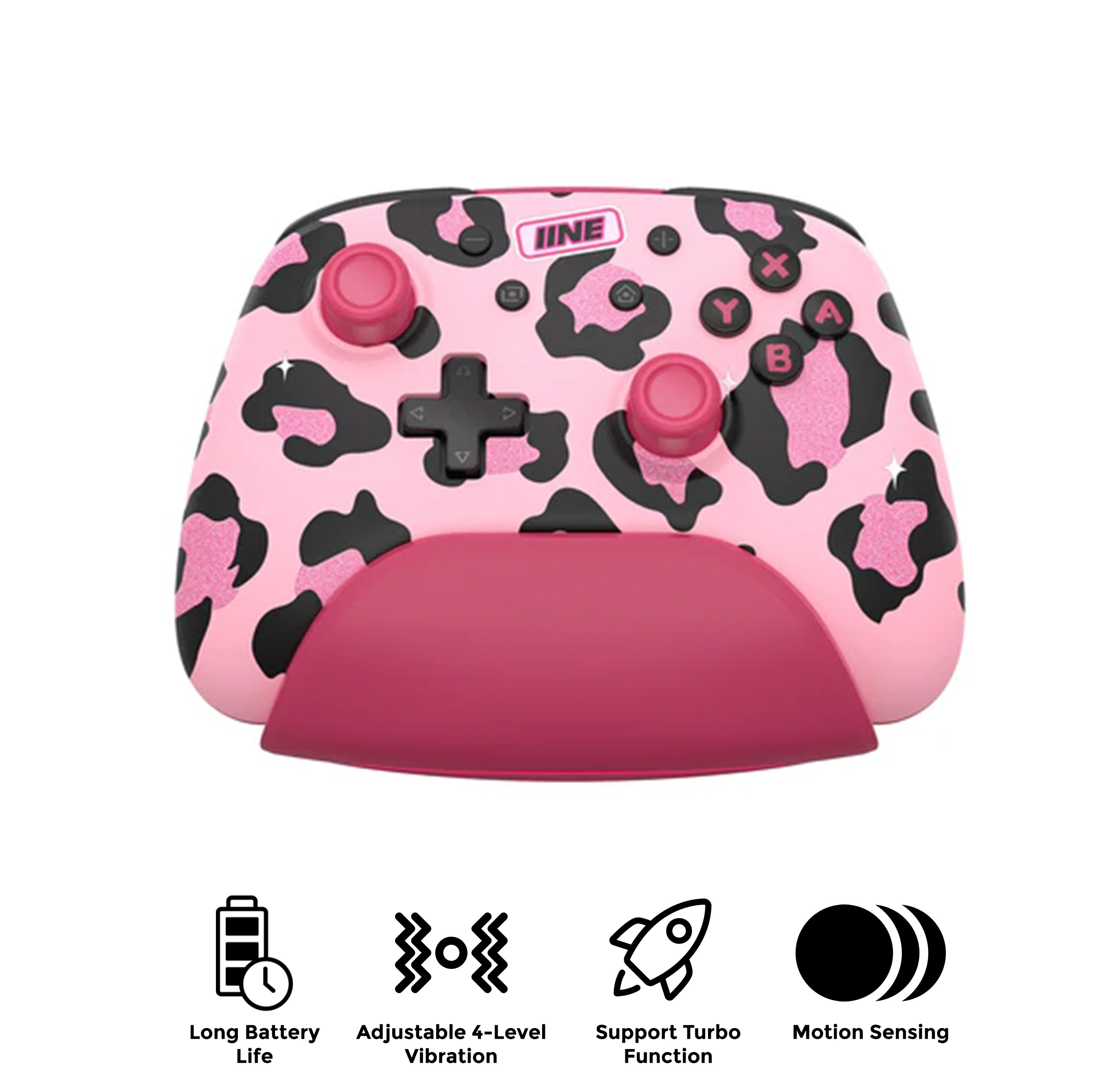 IINE Artemis Leopard Sparkle Wireless Controller with Charging Dock for Nintendo Switch (Pink) (L1021)