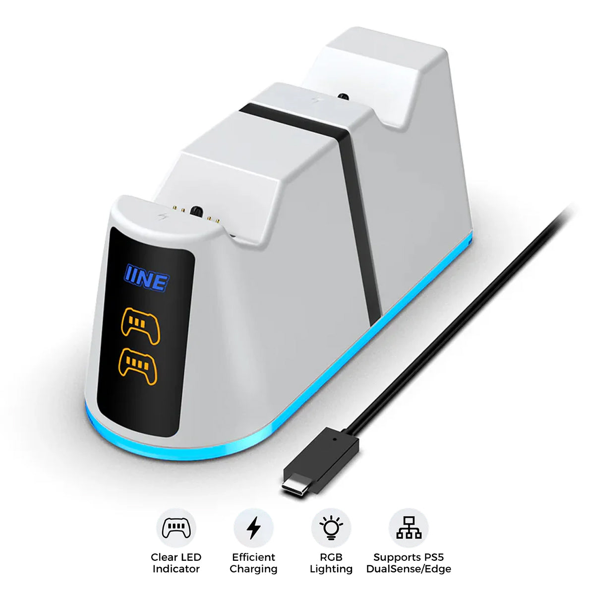 IINE Charging Dock for PS5 Controller w/ Power Level Indicator (White) (L1052)