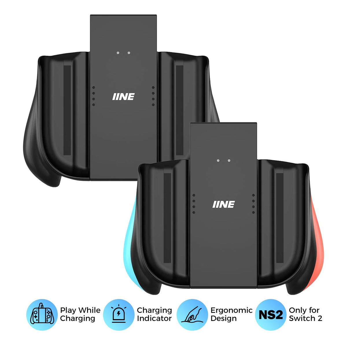 IINE Charging Grip for Nintendo Switch 2 (Black, Blue/Orange)