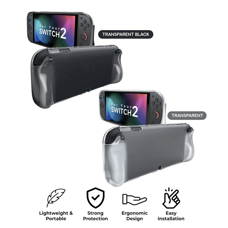 JSAUX Integrated Soft TPU Protective Case for Nintendo Switch 2 (Transparent Black, Transparent) (PC0115)