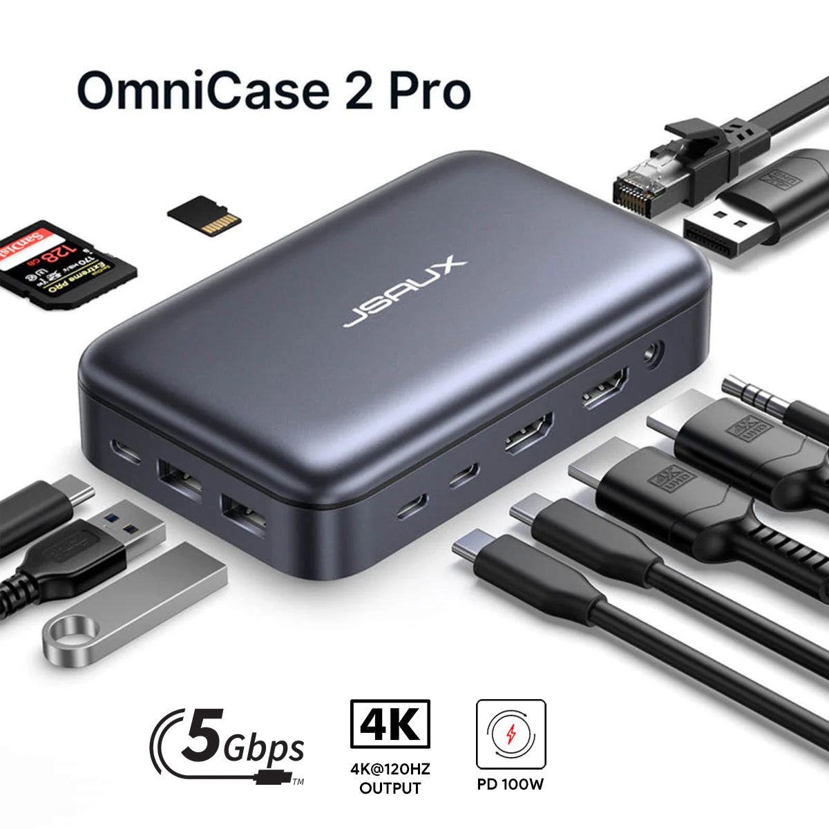 JSAUX OmniCase 2 Pro USB-C 12-in-1 Storage Docking Station (Grey) (MP04)