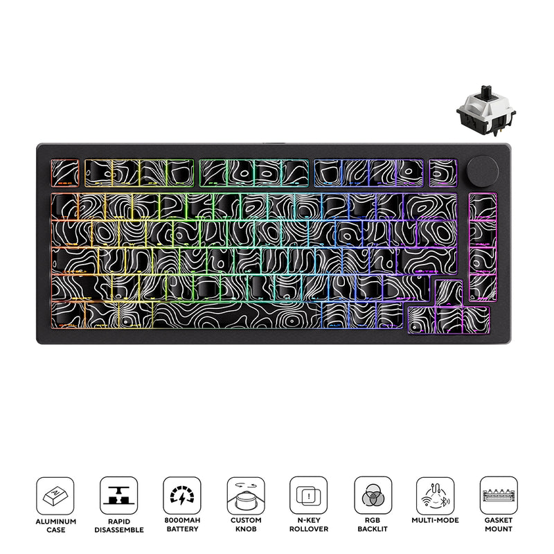 MonsGeek M1 V5 Contour Lines Aluminum Case Multi-Mode RGB Hot-Swappable Mechanical Keyboard (Black) (Akko V3 Piano Pro Switch)