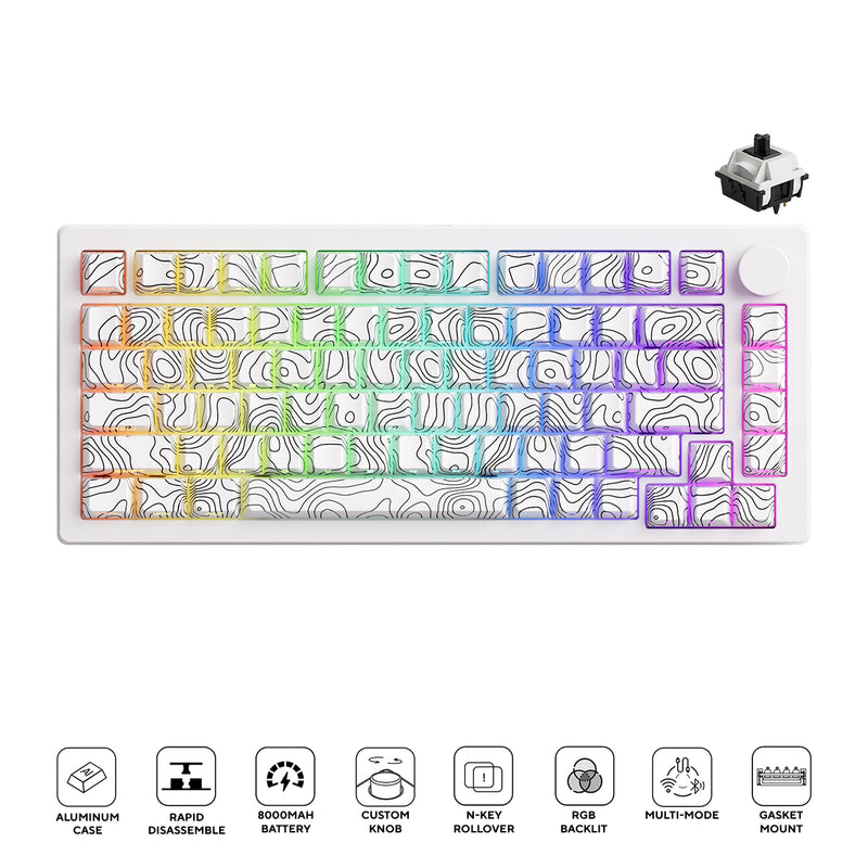 MonsGeek M1 V5 Contour Lines Aluminum Case Multi-Mode RGB Hot-Swappable Mechanical Keyboard (White) (Akko V3 Piano Pro Switch)