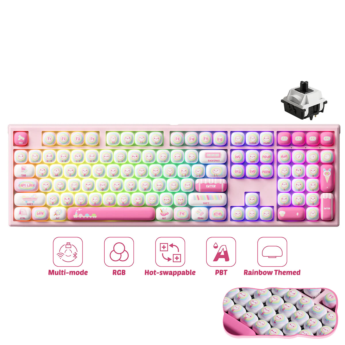 Akko x MonsGeek MG108B Rainbow Marshmallows Multi-Mode RGB Hot-Swappable Mechanical Keyboard (Akko V3 Piano Pro Switch)