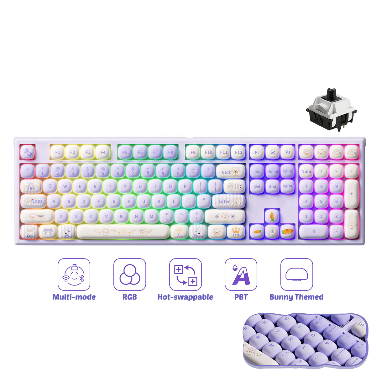 Akko x MonsGeek MG108B Magic Lop Bunny Multi-Mode RGB Hot-Swappable Mechanical Keyboard (Akko V3 Piano Pro Switch)