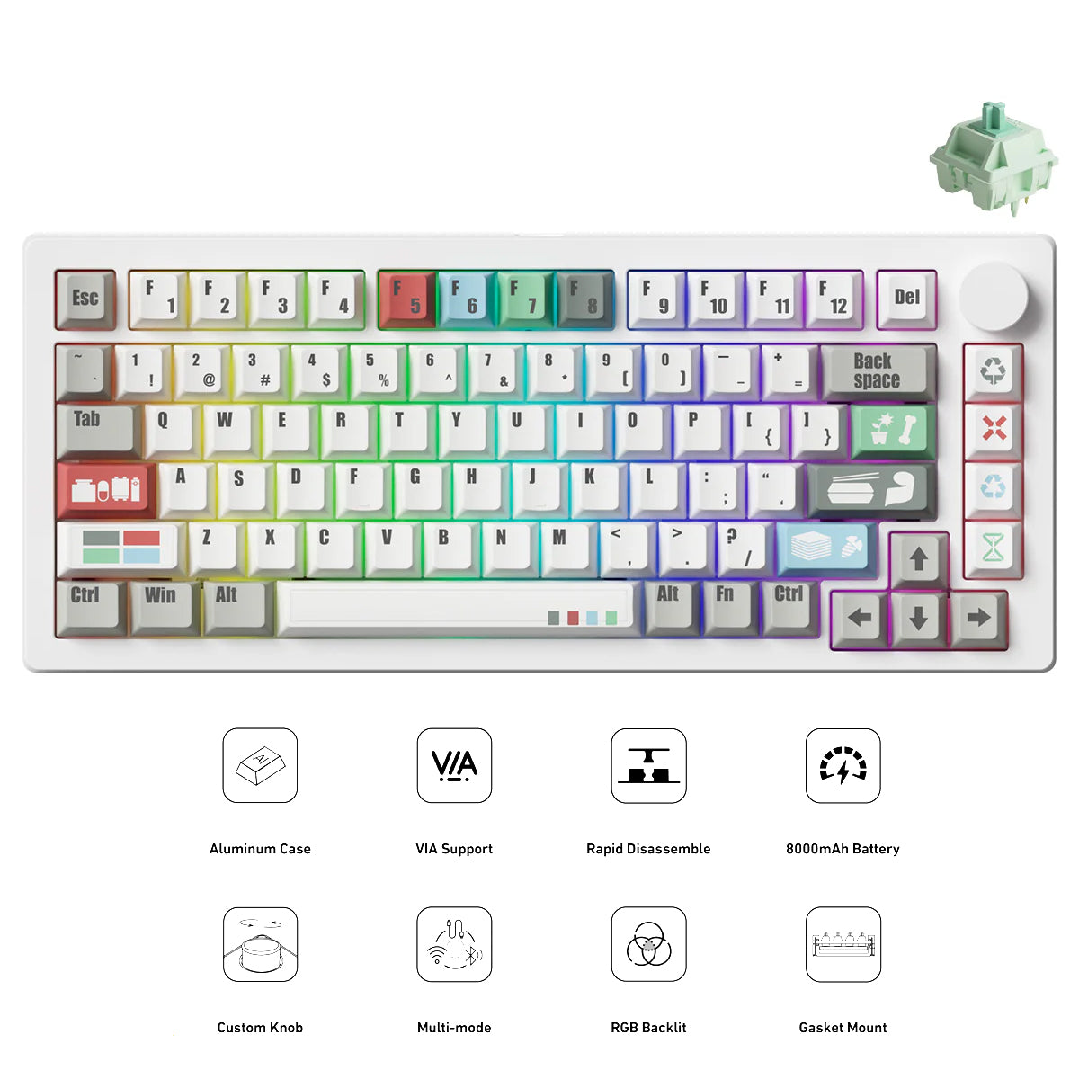 MonsGeek M1 V5 VIA Recycling Aluminum Case Multi-Mode RGB Hot-Swappable Mechanical Keyboard (Akko Botany Switch)