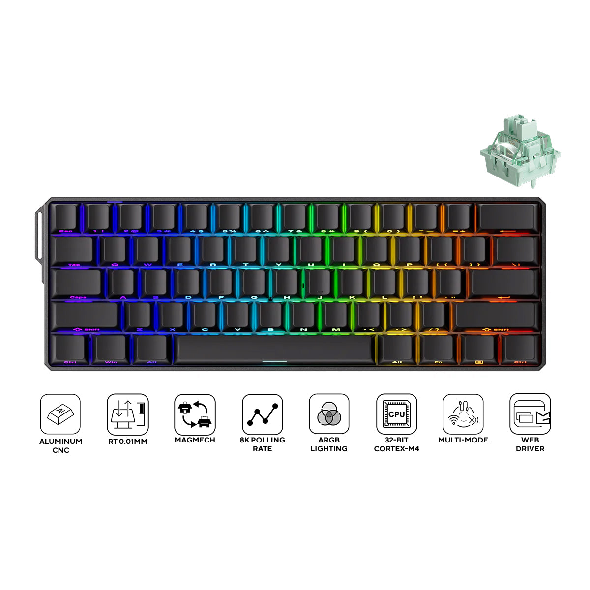 MonsGeek FUN60 Ultra SP Shine-Through Multi-Mode RGB Mechanical Keyboard (Black) (Akko Glare Magnetic Switch)