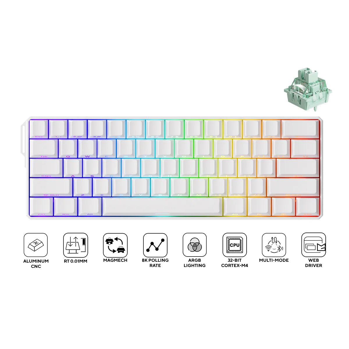 MonsGeek FUN60 Ultra SP Shine-Through Multi-Mode RGB Mechanical Keyboard (White) (Akko Glare Magnetic Switch)
