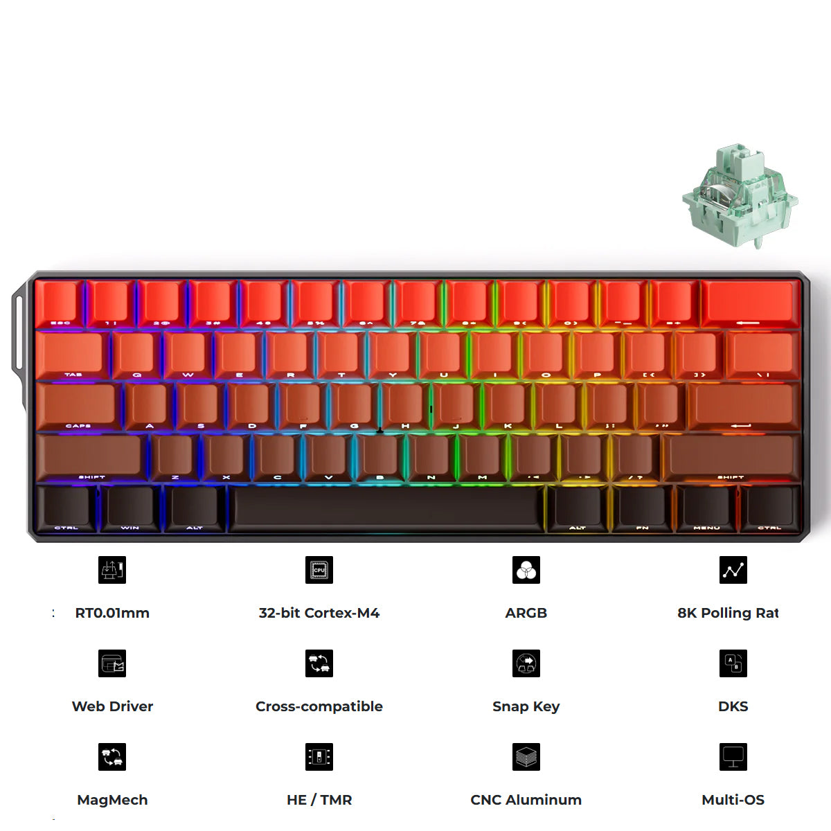 MonsGeek FUN60 Ultra SP Shine-Through Blaze Gradient Wired RGB Mechanical Keyboard (Akko Glare Magnetic Switch)