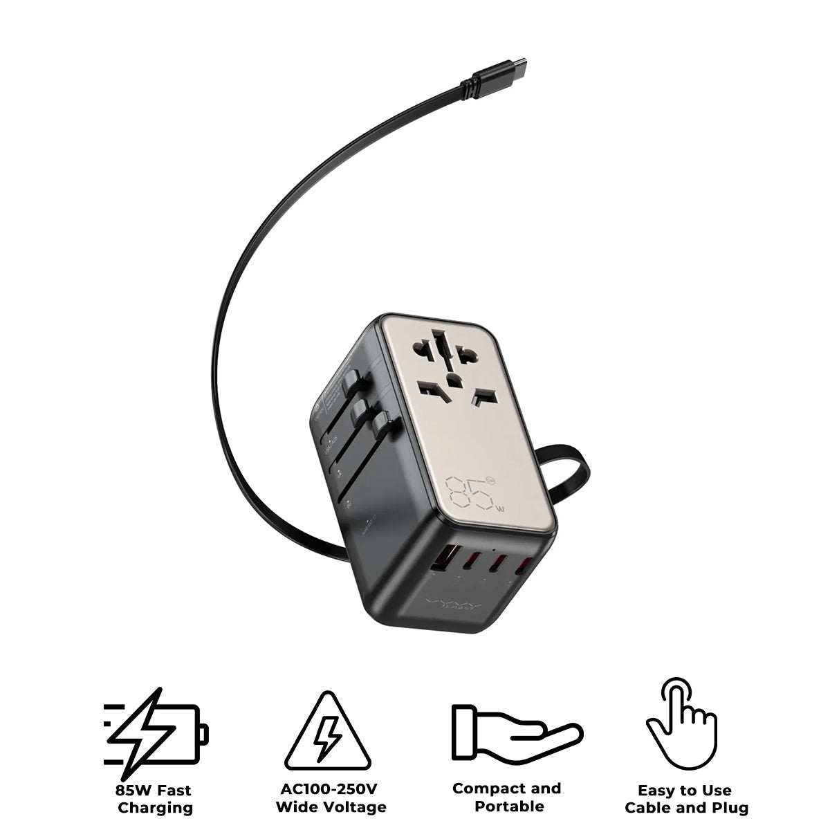 Vyvylabs Explorer Series GaN 4 Ports+AC Fast Charger Travel Adapter 85W