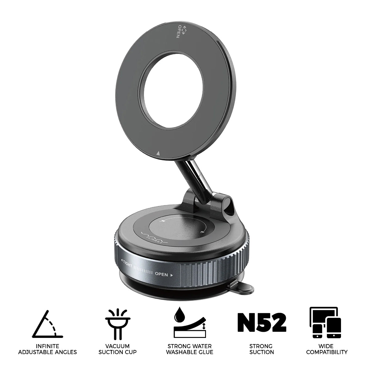 Vyvylabs Z05 360 Degrees Rotation Magnetic Foldable Car Holder Suction Cup Version (Black) (VJZ05-BK)