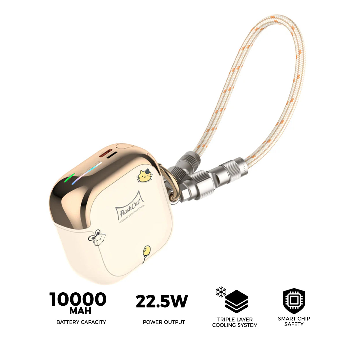 Vyvylabs FlashCat Power Bank 10000mAh 22.5W with Type-C Strap Cable (Beige) (MH158-BG)