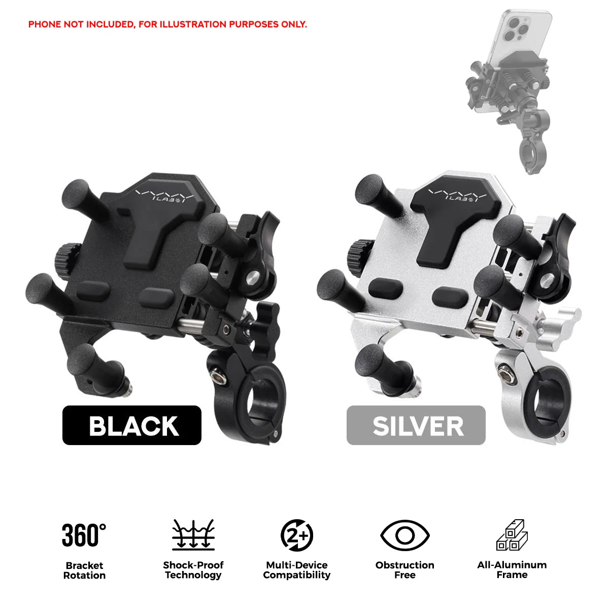 Vyvylabs ZX-H66 Handlebar Anti-Shock 360 Degrees and 180 Degrees Rotating Metal Bracket