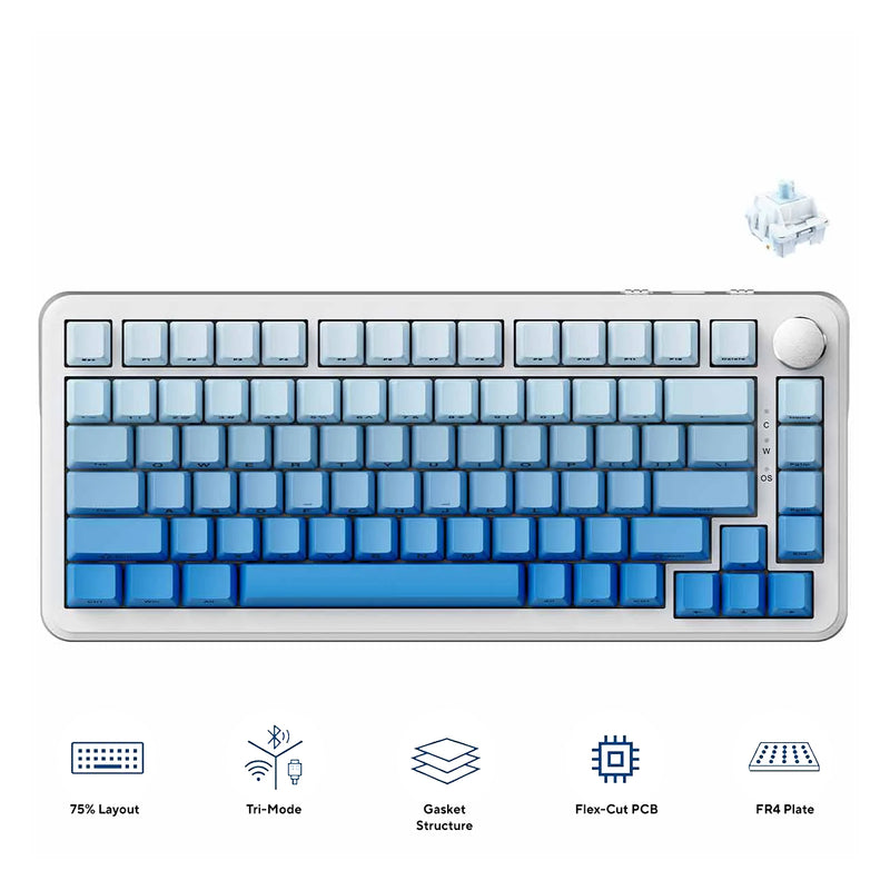 Ajazz AK820 Max RGB Tri-Mode 75% 82-Keys Gasket-mounted Hot Swappable Mechanical Keyboard (Gradient Blue) (Sea Salt Switch)