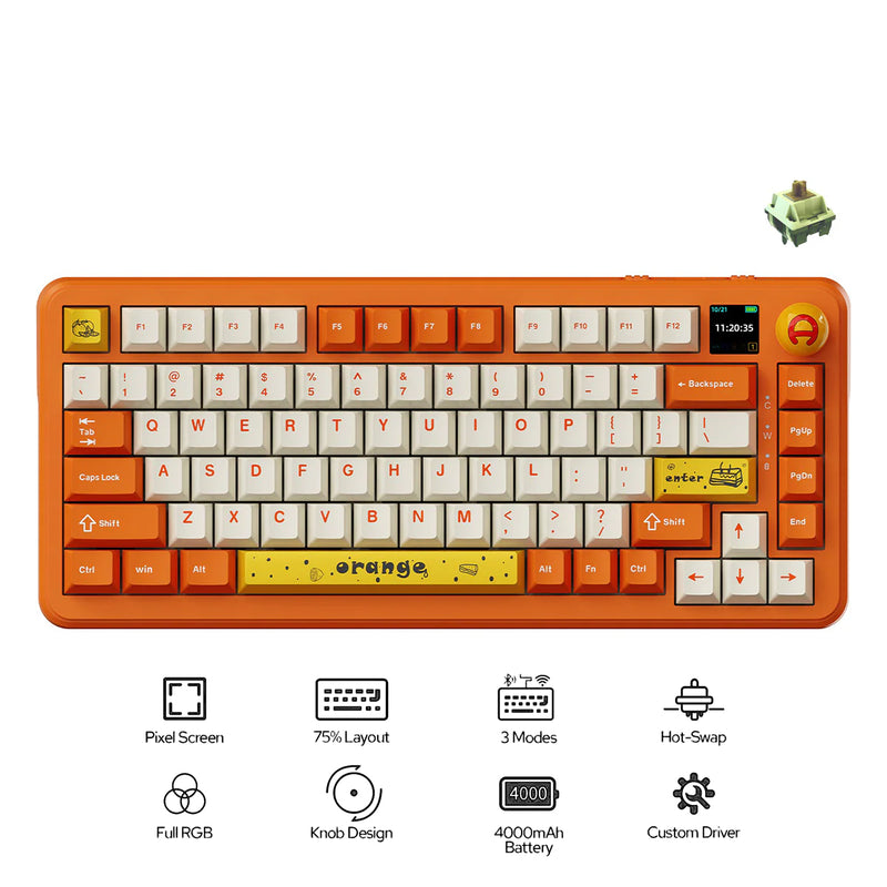 Ajazz AK820 Max RGB Tri-Mode 75% 82-Keys Gasket-mounted Hot Swappable Mechanical Keyboard (Orange/White) (Avocado Switch)