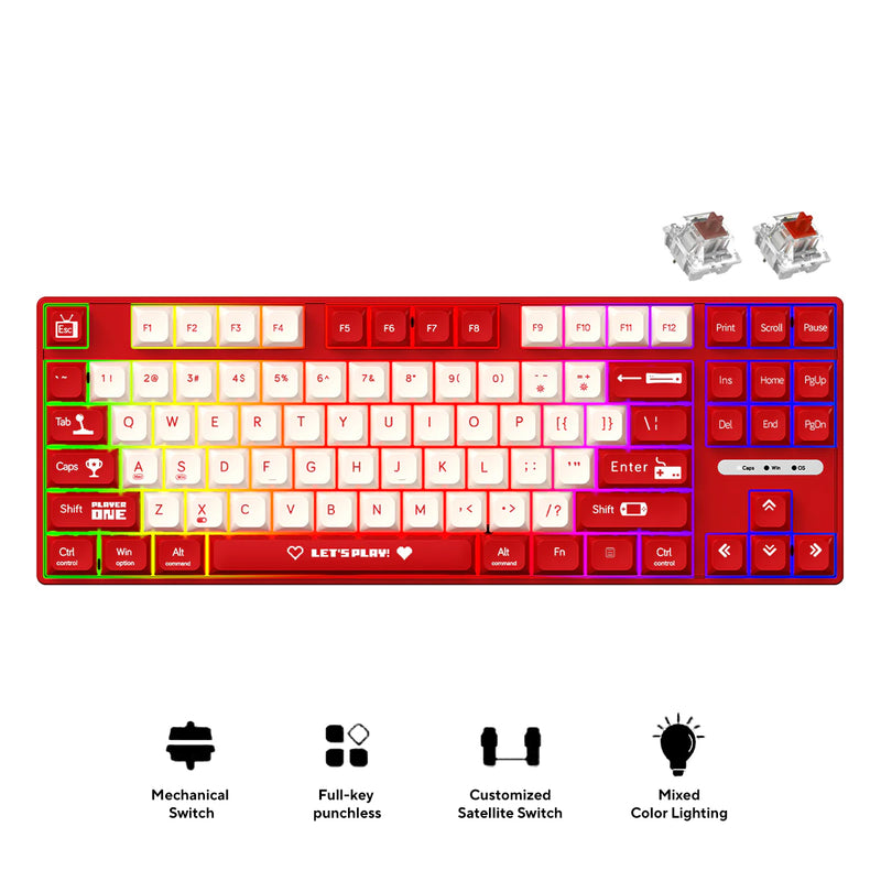 Ajazz AK870MC RGB Wired 87-Keys TKL Gasket-mounted Hot Swappable Mechanical Keyboard (Red/White) (Brown Switch, Red Switch)