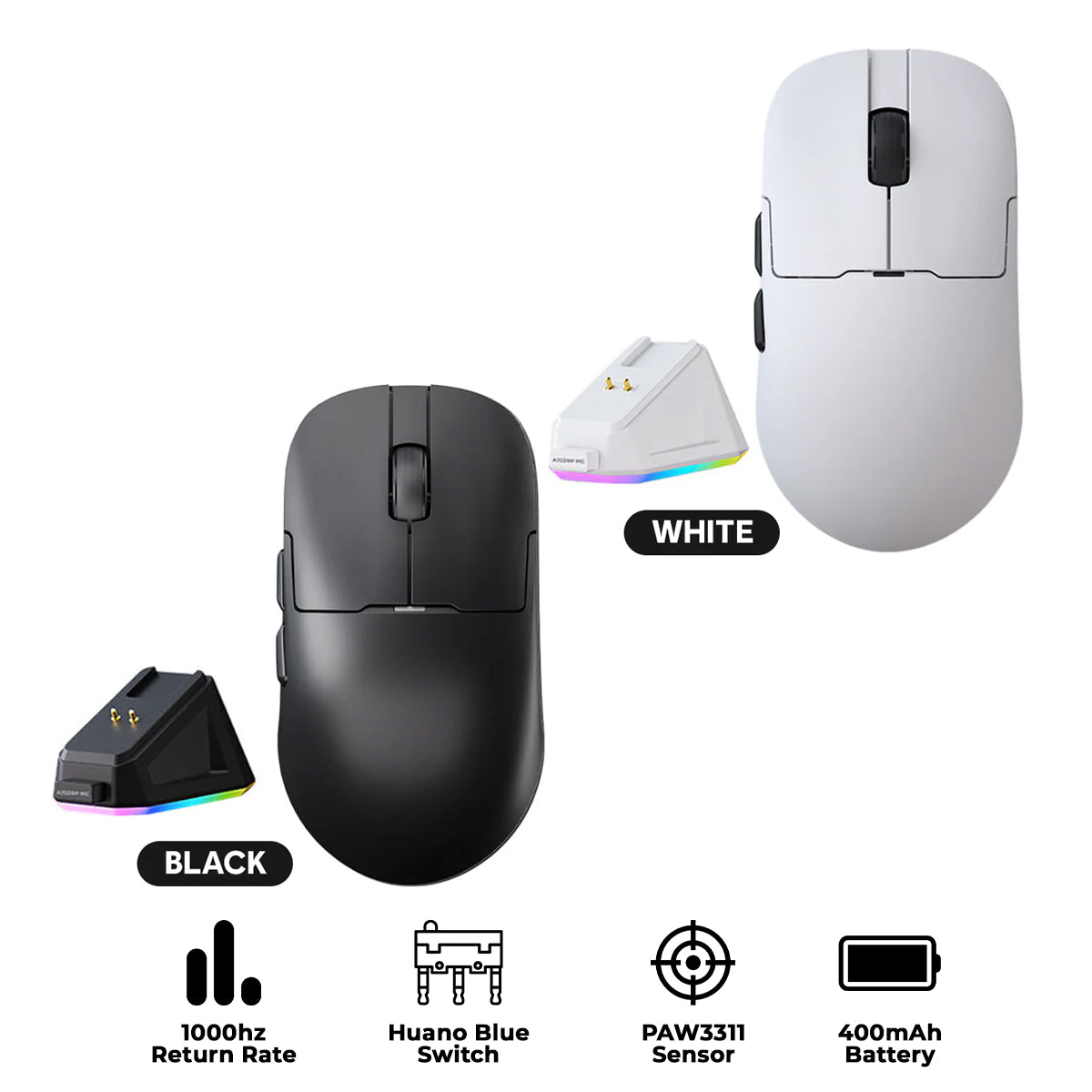 Ajazz AJ159P MC Tri-Mode Gaming Mouse (Black, White)