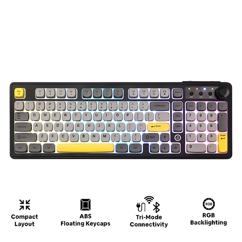 Ajazz AF98 Plus RGB Tri-Mode 97-Keys Membrane Keyboard (Black/Grey/Yellow)
