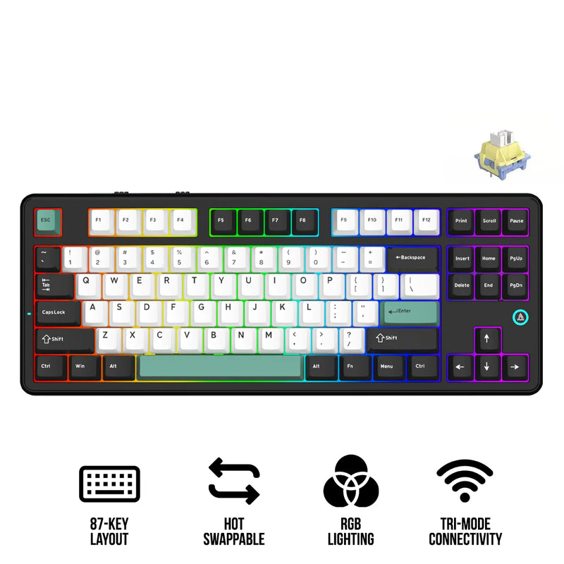 Ajazz AK870 V2 RGB Tri-Mode 87-Keys TKL Gasket-mounted Hot Swappable Mechanical Keyboard (Black/White/Blue) (Day Dream Switch)
