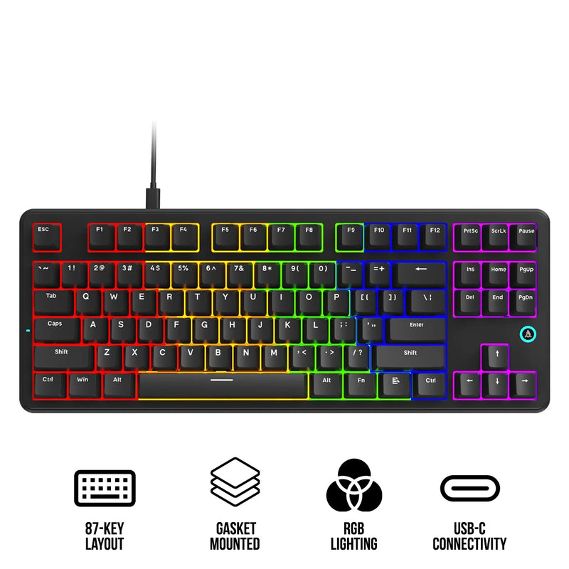 Ajazz AK870 V2 Mixed Light Wired 87-Keys TKL Gasket-mounted Hot Swappable Mechanical Keyboard (Black) (Red Switch)