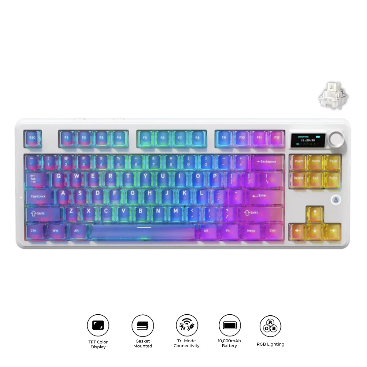 Ajazz MK87 Pro RGB Tri-Mode Mechanical Keyboard (Transparent Gradient Blue-Purple Pink-Orange)