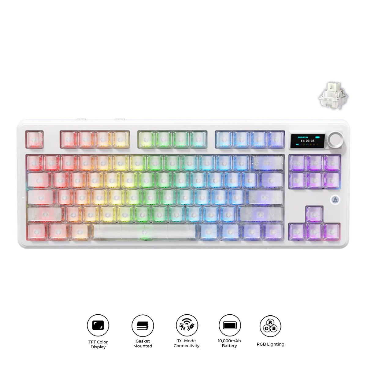 Ajazz MK87 Pro RGB Tri-Mode Mechanical Keyboard (Original Side Engraved White Frosted Transparent)