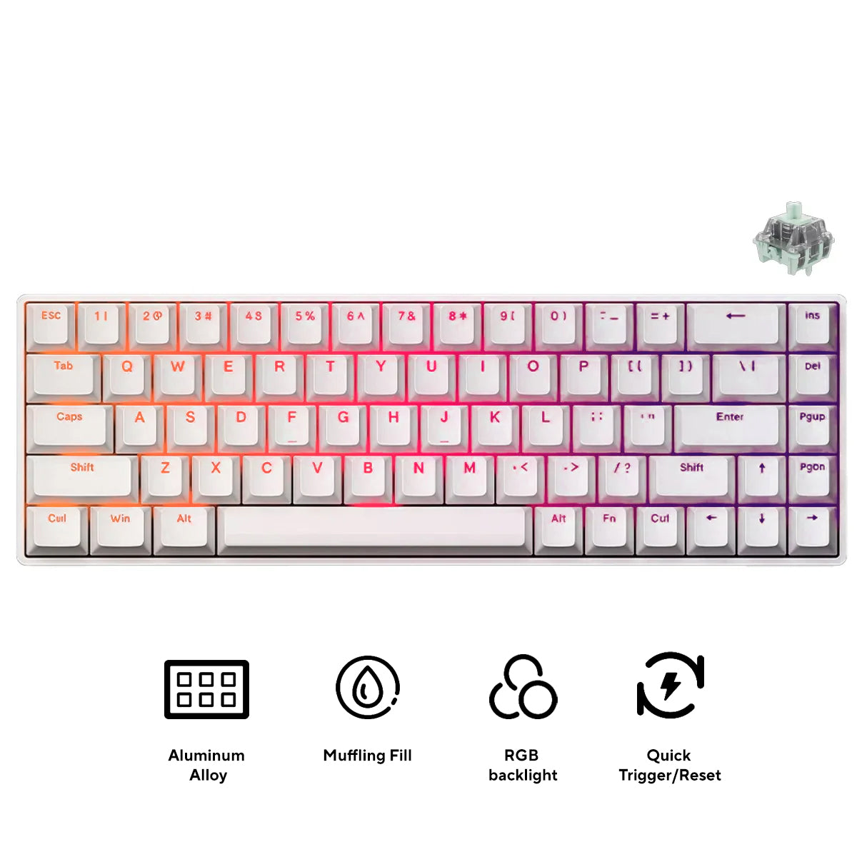 Fierce Gaming Gear Fire 68 Pro Aluminum Wired RGB Hot-Swappable Mechanical Keyboard (White) (Gateron Magnetic Jade Customized Switch)