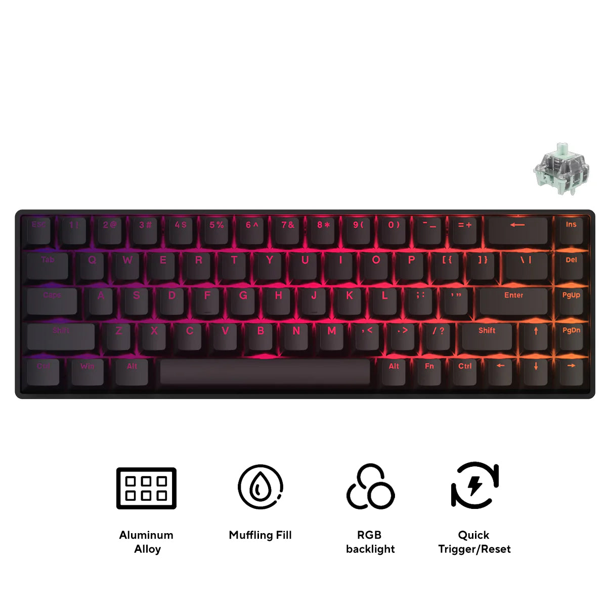 Fierce Gaming Gear Fire 68 Pro Aluminum Wired RGB Hot-Swappable Mechanical Keyboard (Black) (Gateron Magnetic Jade Customized Switch)