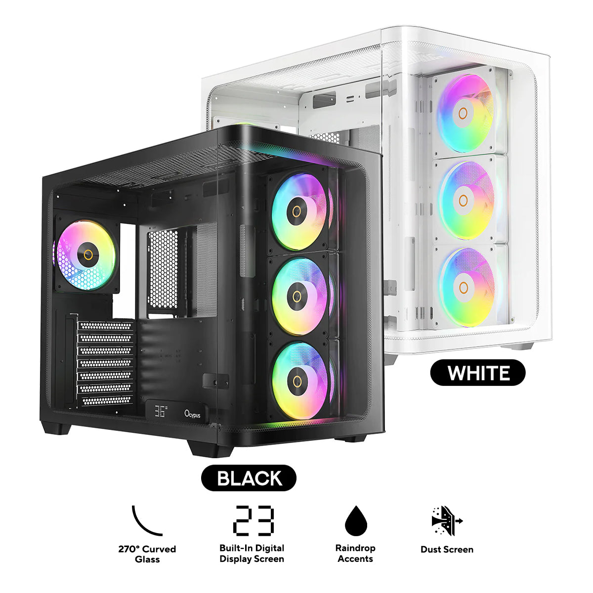 Ocypus Iota C70 Curve ARGB Digital Mid-Tower PC Case (Black, White)