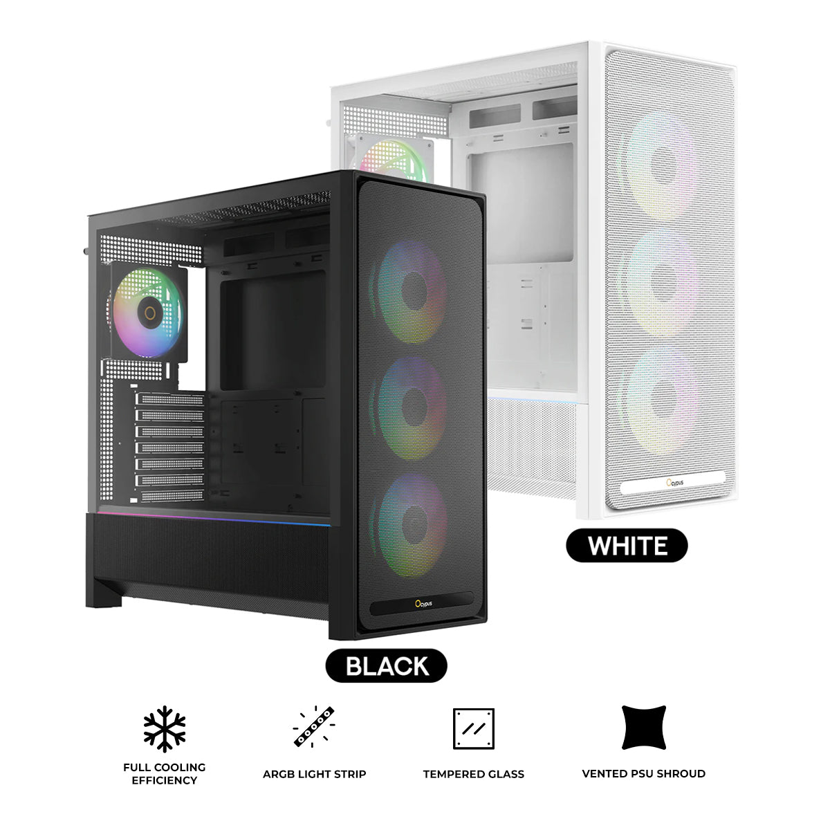 Ocypus Delta C70 ARGB Mid-Tower PC Case (Black, White)