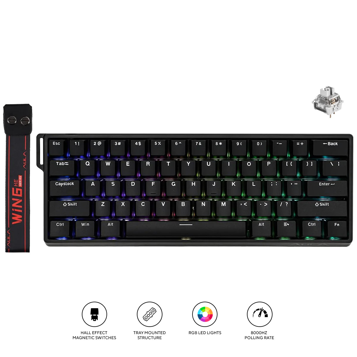 Aula WIN60HE 61-Key RGB 60% Wired Magnetic Switch Gaming Keyboard (Greywood Switch) (Black)