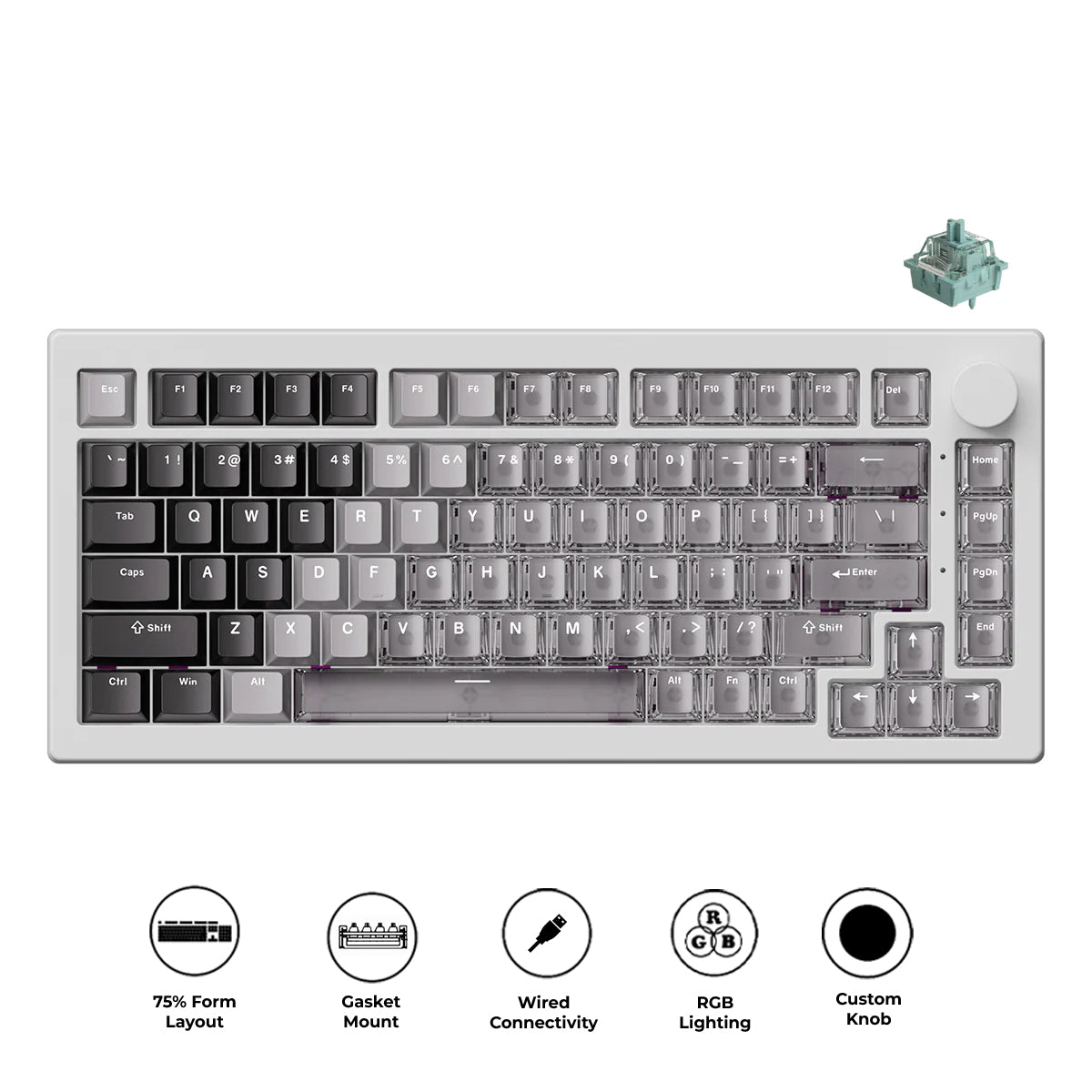 Akko 5075 V3 Wired ARGB Hot-Swappable Magnetic Keyboard (Gradient Hybrid White Transparent) (Akko AstroAim Magnetic Switch) (006-075-086-060-062)