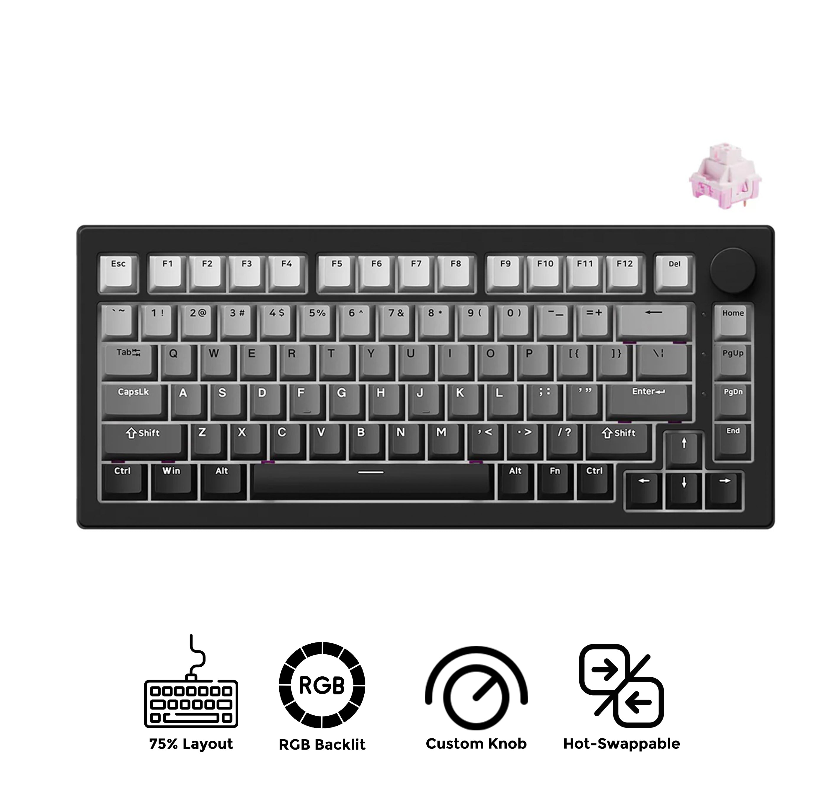 Akko 5075 V3 Multi-Mode RGB Hot-Swappable Mechanical Keyboard (Gradient Black) (Akko Frost Pink Switch)