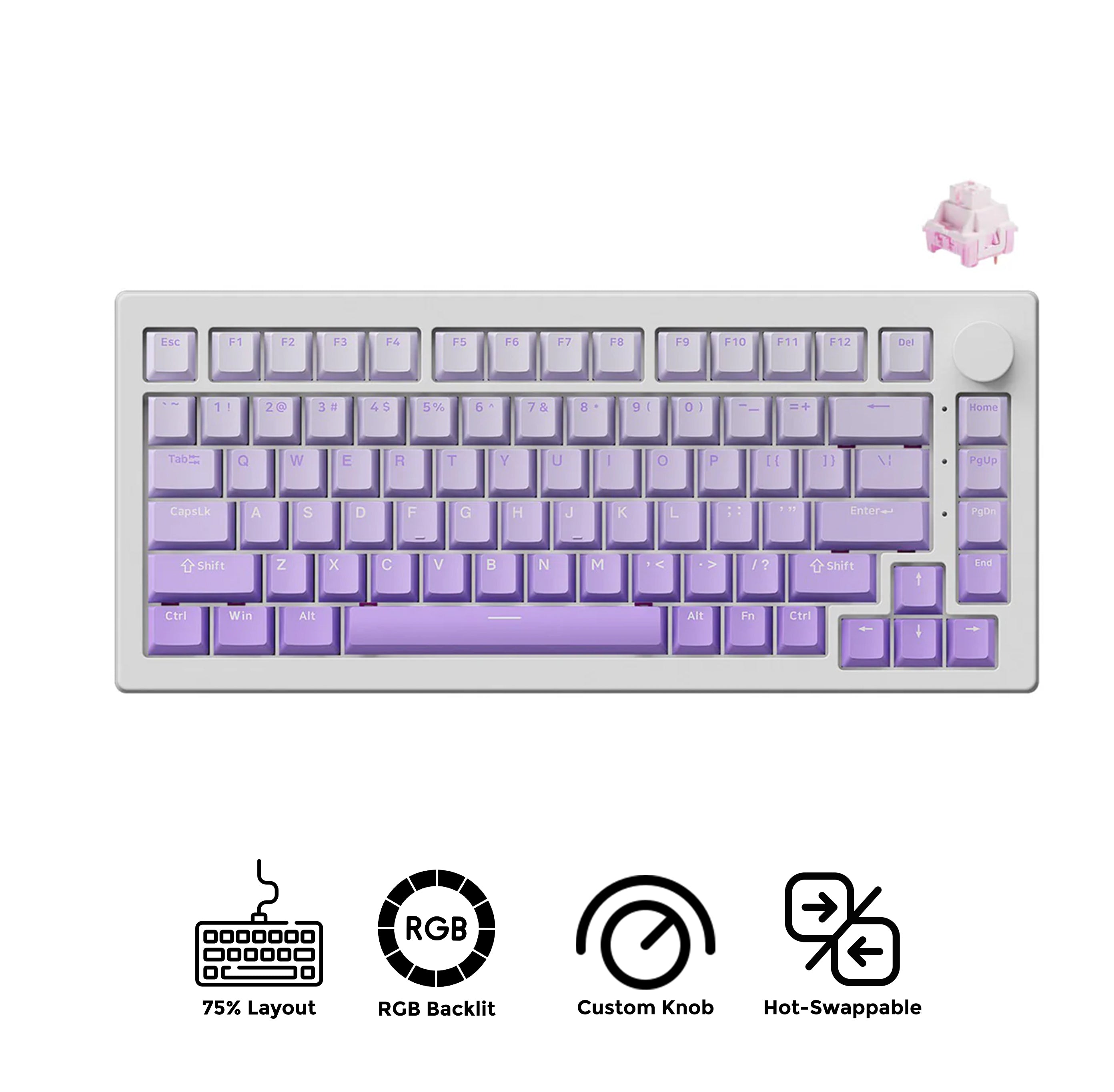 Akko 5075 V3 Multi-Mode RGB Hot-Swappable Mechanical Keyboard (Gradient Purple) (Akko Frost Pink Switch)